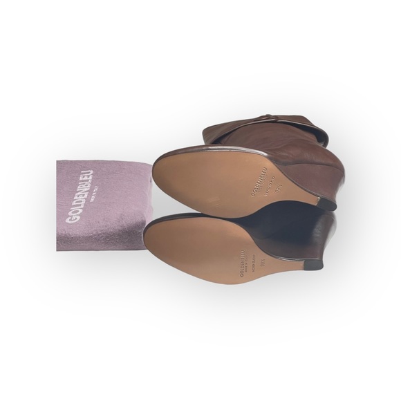 Luxe: new Goldenbleu ♔ Carly Fold Over Wedge Heel Tall Leather Boots ♔ Taupe ♔ - Picture 11 of 16